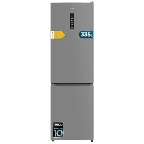 Cecotec Frigorífico Combi 335L No Frost Bolero CoolMarket Combi 335 Grey E. Altura 195,3cm y 59,5cm Ancho, Compresor Inverter Plus, Bajo Consumo, Estantes de Cristal, Cajón Control de Humedad, Gris