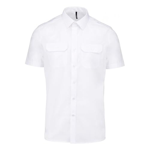 Camisa piloto Manga Corta Hombre - White, L, Hombre