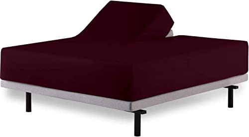 Image of Top Split Queen Fitted Sheet for Adjustable beds 1PC Half Split Queen Fitted Sheet Only Split Down 34 inches from The Top, 400 TC 100% Cotton Fitted Sheet Split Queen (Wine)