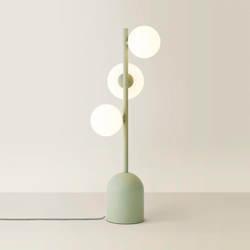 Image of ValueLights | Sage Green 3 Way Bedside Table Lamp with Glass Globe Lampshade | Home Décor, Bedside & Desk Lamp | Includes Bulb