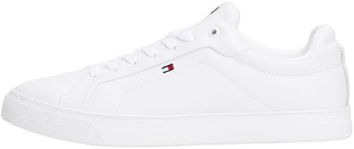 Tommy Hilfiger Court Sneaker Hombre Icon Flag Essential de Piel, Blanco (White), 41