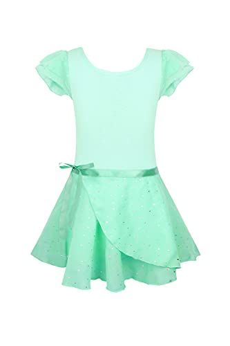 Image of EQSJIU Ballet Leotards for Girls with Removable Skirt Combo Tie Ruffle Sleeve Ballet Dance Dress Outfit 2-12 Years