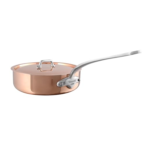 Mauviel M'3 S Copper Saute Pan With Lid, Cast Stainless Steel Handle, 3.2-Qt, Made In France