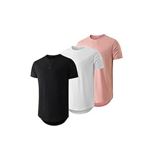 JMIERR Mens 3 Pack Cotton Hipster Hip Hop Longline Crewneck T-Shirt