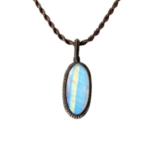 Collier en cuir 45cm avec pendentif pierre de lune naturelle multicolore
