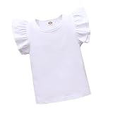 ZFZDRen Toddler Baby Girls T Shirt Solid Color Blouse Ruffle Top Cotton Basic Tees Plain Shirt (3-4