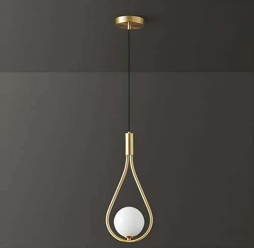 Image of Racket Shaped Golden Metal and Milky Glass Hanging Lights, Pendant Lamps for Dining Table, Kitchen Island, Bedroom, Living Room (Without Bulb)
