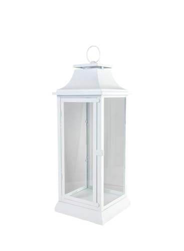 Serene Spaces Living White Hurricane Lanterns with Clear Glass Pa...