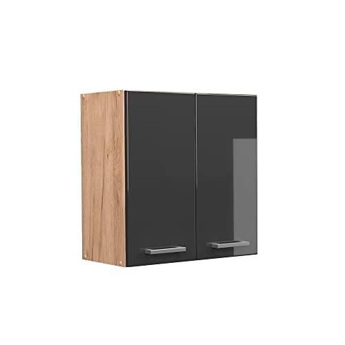 Vicco Hängeschrank R-Line, hängender Küchenschrank, Anthrazit Hochglanz/Goldkraft Eiche, 60 cm