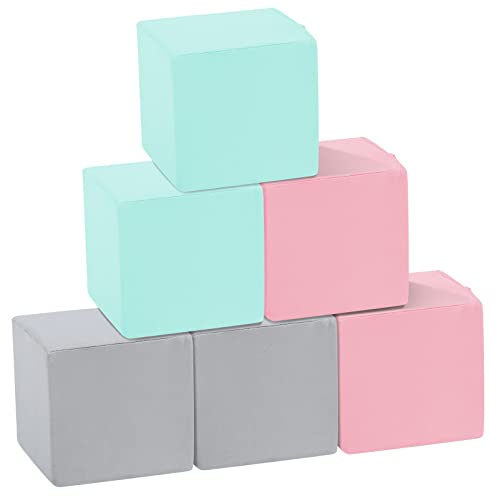 Trendbox 6 Pcs Toddler Foam Blocks, 5.5Inch Soft Foam Cubes Blocks With Detachable Washable Cover, Soft Play Blocks For Toddlers And Kid （Light Gray/Pink/Blue）… #TOP28