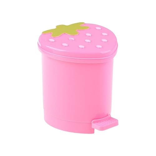 Image of Leadigol Strawberry Desk Bin Kawaii Mini Home Desktop Bin Pink Dustbin Garbage Container Reusable Cute Trash Can for Bedroom, Home