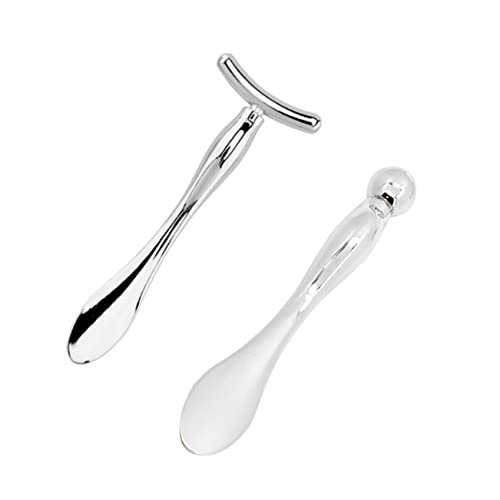 DRESSOOS Espátula U Shape y Cucharilla Para Crema Facial Herramientas De Masaje Para Mujeres y Niñas Plateado