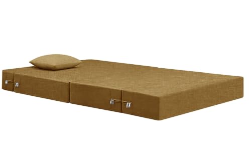 Image of Rosebell 1-Person Jute Sofa Cum Bed Removable Washable Cover + One Cushion | 3 X 6 Ft Size | Great for Guests at Home or Office-Golden