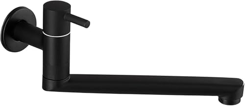 Robinet de cuisine mural en laiton noir, mitigeur chic pivotant 25 cm