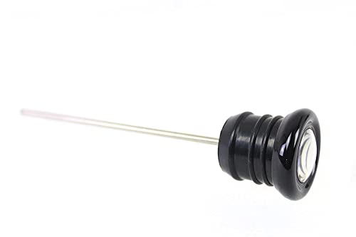 Black Shorty Style Oil Tank Dipstick with Oil Temperature Gauge - Black Gauge Face/Black Bezel/Orange Needle - Fits 1965-1984 Harley FL & 1971-1984 FX Big Twin & 1971-1978 XL Sportster Models