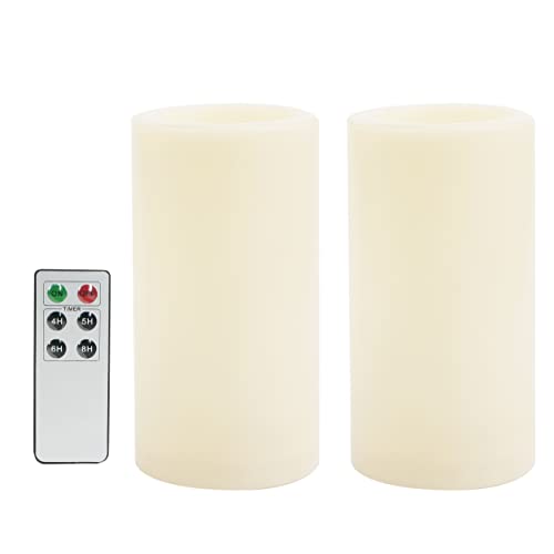 Image of 2 Waterproof Outdoor Flameless LED Pillar Candles with Remote Battery Operated Flickering Plastic Electric Decorative Light Set for Home Decor Garden Patio Decoration Party Wedding Supplies 3x6 Inches