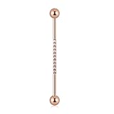 Niaspi 14G CZ Industrial Barbell Earrings for Women Men Surgical Steel Cubic Zircon Industrial Bar Long Cartilage Helix Piercing Barbell Earrings Industrial Piercing Jewelry (Rose Gold)