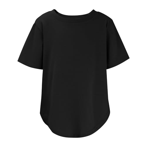 Girls Basic Short Sleeve Shirts Crewneck Solid Color Curve Hem Soft Tunic Tops T-Shirts Casual Lightweight Tee Tops4