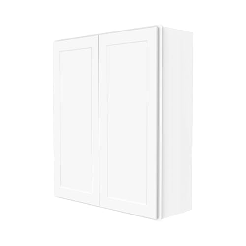 Image of Furinno Shaker 2 Doors 3 Shelves Wall Kitchen Cabinet, Ready to Assemble, 12 D x 36 W x 42 H, White