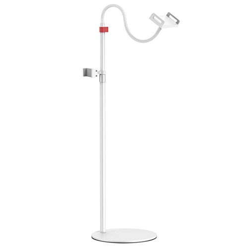 Klearlook タブレット スタンド 床置き「伸縮式65~165cm高さ 4.7~13インチ対応」根元強化 フロアスタンド フレキシブルアーム 寝ながら 360度回転 スマホホルダー付 ペンホルダー付 For pad Kindle Switch android phoneなど多機種対応-ホワイト