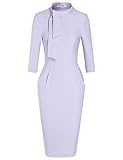 MUXXN Women's Tie Neck Dresses Classic Tunic Bandage Bodycon Wear to Work Party Dress (Lavender Purp