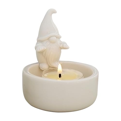 Portavelas de Navidad - Portavelas de luz de té | Portavelas de té navideño | Portavelas de gnomo | Lindo soporte de luz de cerámica con manos calentadoras de gnomo | Portavelas perfumado para mesa de