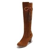 Bcshiye Knee High Booties for Women with Heel Faux Suede Knee High Boots Chunky Mid Heel Side Zipper Dress Booties