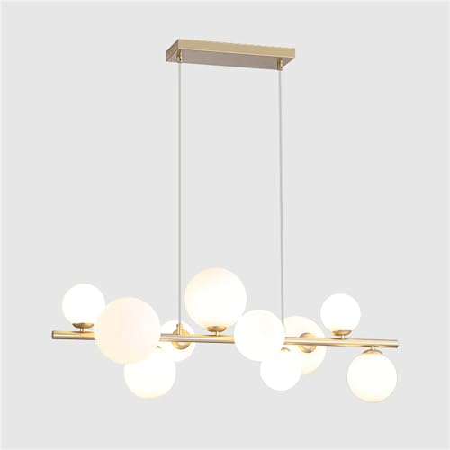 Mid Century Modern Chandelier 10-Light Globe Sputnik Chandelier with Milk White Glass Lampshade - Linear Pendant Lighting Fixture Over Table for Dining Room, Kitchen Island, Living Room