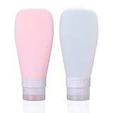 Silikon Reiseflaschen Set,2 StüCk Auslaufsicher Tragbare Leere Squeeze Reiseflaschen mit Transparenter Tragetasche,WiederbefüLlbare Flaschen in ReisegrößE für Toilettenartikel (Weiß, Rosa 2x90ml)