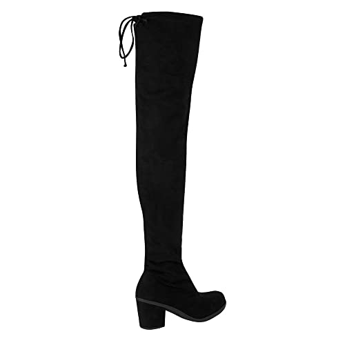 Bota Salto Grosso Over The Knee Camurça Stretch 122.03.009 | Preto - Preto - 36