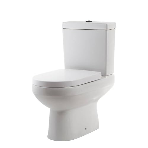 Image of MILANO White S Trap Close Coupled Toilet Black Flush Button Soft Close Seat