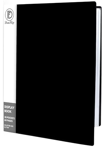 DunFlip Presentation Binder with 30 Plastic Sleeves, 60 Pages 8.5x11 Display Book - Art Portfolio Organizer for Documents, Artworks, Certificates, Projects, Photos - Black