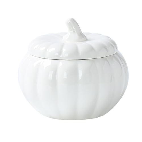 DSDGVDFBV Bianca, Zuppiera Zuppiera con Coperchio, Ciotola Portata Multiuso in Ceramica A Forma Zucca Ciotola Dessert Ciotola Zucca Carina Tazza di Zucca in Ceramica Cucina Ristorante