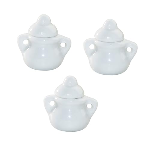 SUPVOX 3 Azucareros Blancos para Encimera Pequeños Azucareros con Tapa Accesorio De Cerámica para Cocina De Juguete