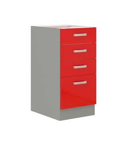 Küchen Unterschrank 40 Glanz Rot Grau Küchenzeile Küchenblock Küche Rose Bianca