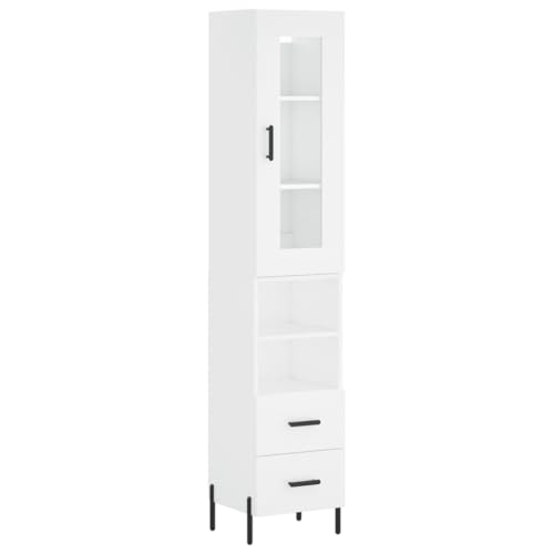 XHNIFBN Buffet Haut Blanc 34,5x34x180 cm, Meuble de Rangement en Bois d'Ingénierie et Métal avec...