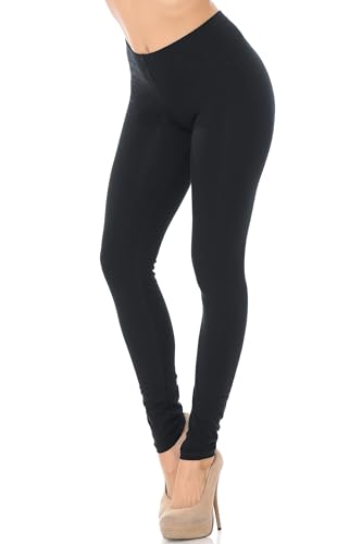 Made in The USA - Women's Leg Smoothing Full Length Solid Basic Cotton Leggings - Black Medium