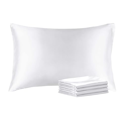 BEDELITE Satin Pillowcase with Zipper 4 Pack, White Pillow Cases King Size, Super Soft and Cooling Similar to Silk Pillow Cases, Gift for Women Men(20x40 Inches)