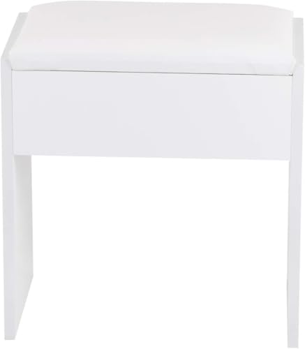 White Vanity Stool for Dressing Table, Small Makeup Table Chair Wooden Padded Makeup Table Chair for Bedroom Entryway, Girls Kids Women Piano Stool Beach Comfortable