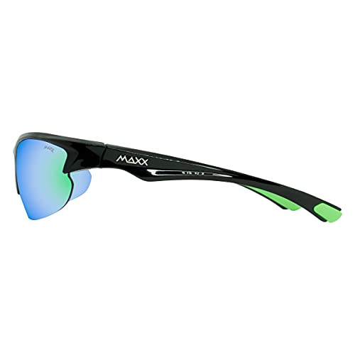 Maxx XT Oval Mirrored Smoke Lens Black Sunglasses with Green Accents3