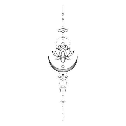 WEEKINK Lotus and Moon Temporary Tattoo – Minimalist Geometric Floral