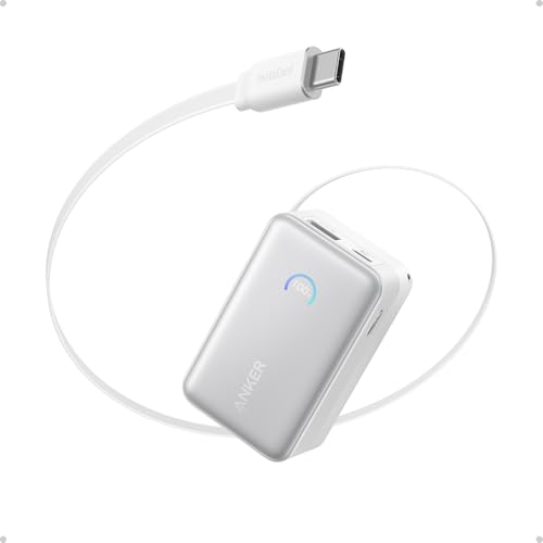 Anker Nano Power Bank Caricatore Portatile Certificazione CCC, 10000mAh con Cavo Retrattile Anker InstaCord 70cm Batteria Compatta 45W, Smart Display, Compatibile iPhone 17/16/15, iPad, Galaxy, Pixel