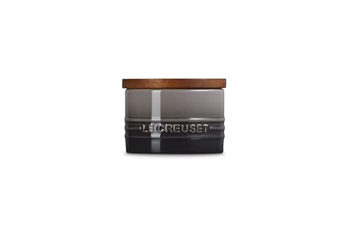 Image of Le Creuset Signature Small Salt Cellar and Storage Canister with Wood Lid, 7 oz., Oyster