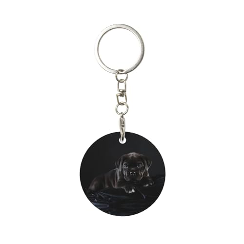 Tcoay 1 Stück runder Metall-Schlüsselanhänger, Schlüsselanhänger-Ringhalter, Mini-Anhänger zum Basteln,Basteln,Cane Corso Haustiere Welpe Schwarz Cane Corso