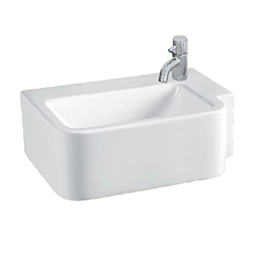 Image of Wash Basin Wall Hung cum Counter Table Top Mounted Glossy Finish White Sink for Bathroom 18 x 13 x 5 Inch