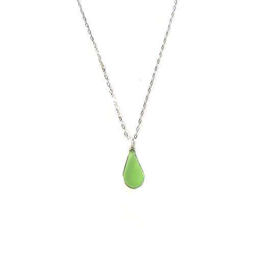 Green Chrysoprase Stone Necklace - Dainty Teardrop Pendant 18" Chain