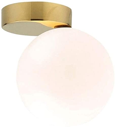 Aplique de Pared Europeo Hierro Forjado Dorado Rural Simple esférico Pantalla de Vidrio Leche Aplique de Pared Redondo balcón Junto a la Cama. Aplique de Pared Decorativo para Entrada de Pasillo e27