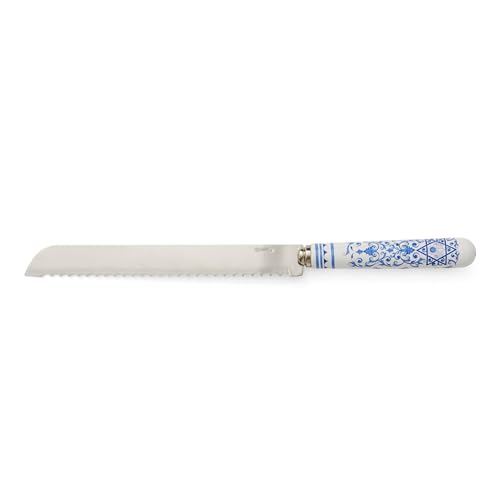 Spode Judaica Challah Knife | 10 Inch Serrated Bread Knife for Shabbat and Jewish Holidays | Made from Stainless Steel with Porcelain Handle | Handwash Only