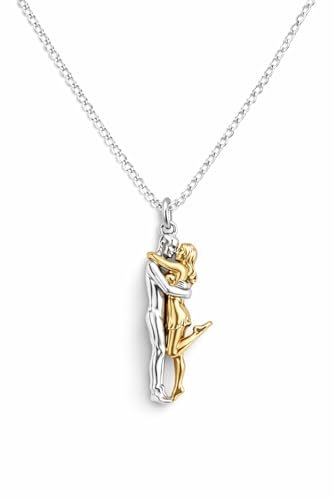 Çelik Sarılan Çift Kolyesi – Paslanmaz Çelik, İki Renkli (Gümüş & Altın), Sevgili ve Çiftlere Özel Kolye