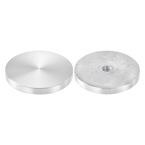 QUARKZMAN M10 Gewinde 60mm Durchmesser Runde Form Aluminium Scheibe Hardware 2 Stück, Aluminium Kreis Scheibe Glasplatte Adapter für Glastisch, Silber
